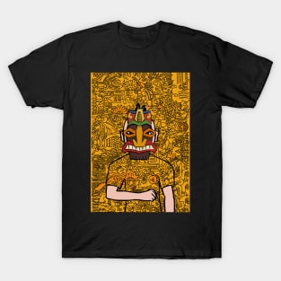 Embrace the Menace - A MaleMask NFT with HawaiianEye Color and DoodleGlyph Background T-Shirt